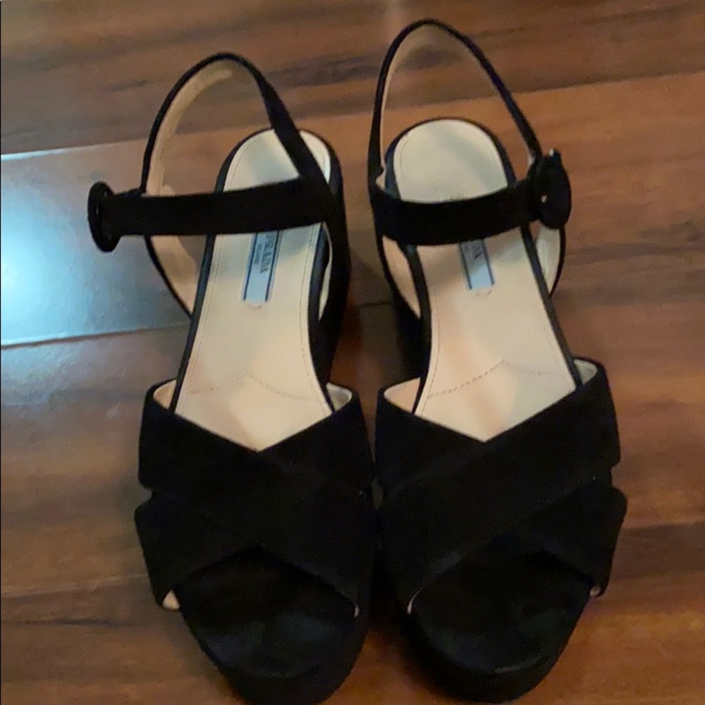 Prada Calzature Donna black velvet platform sandal